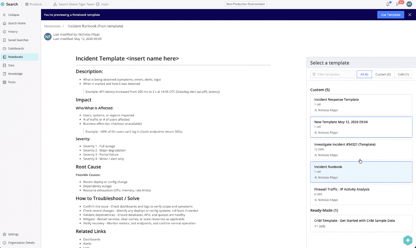 Jumpstart and standardize investigations with new Notebook templates in Cribl Search - img 3