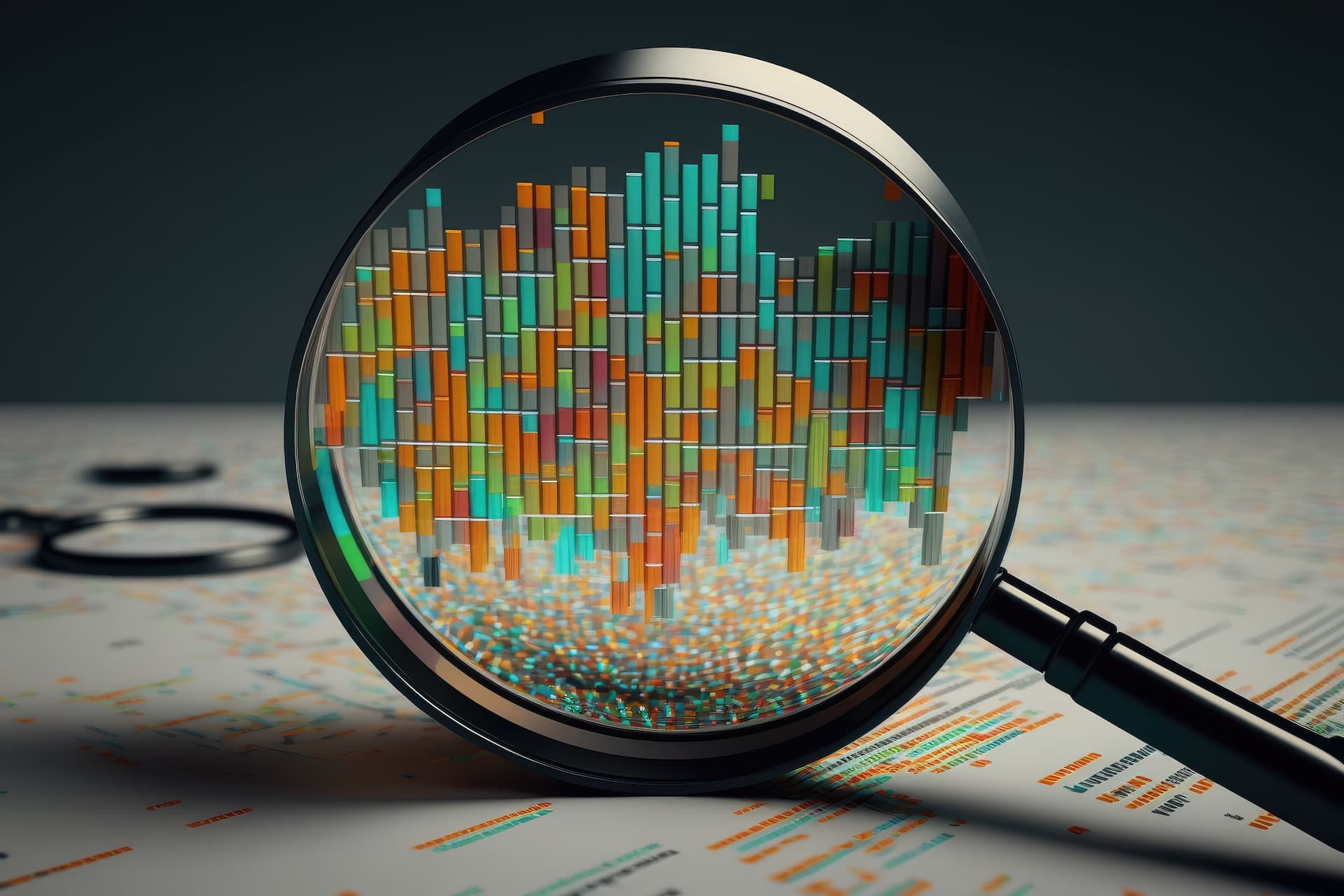 Magnifying glass on the stock market data