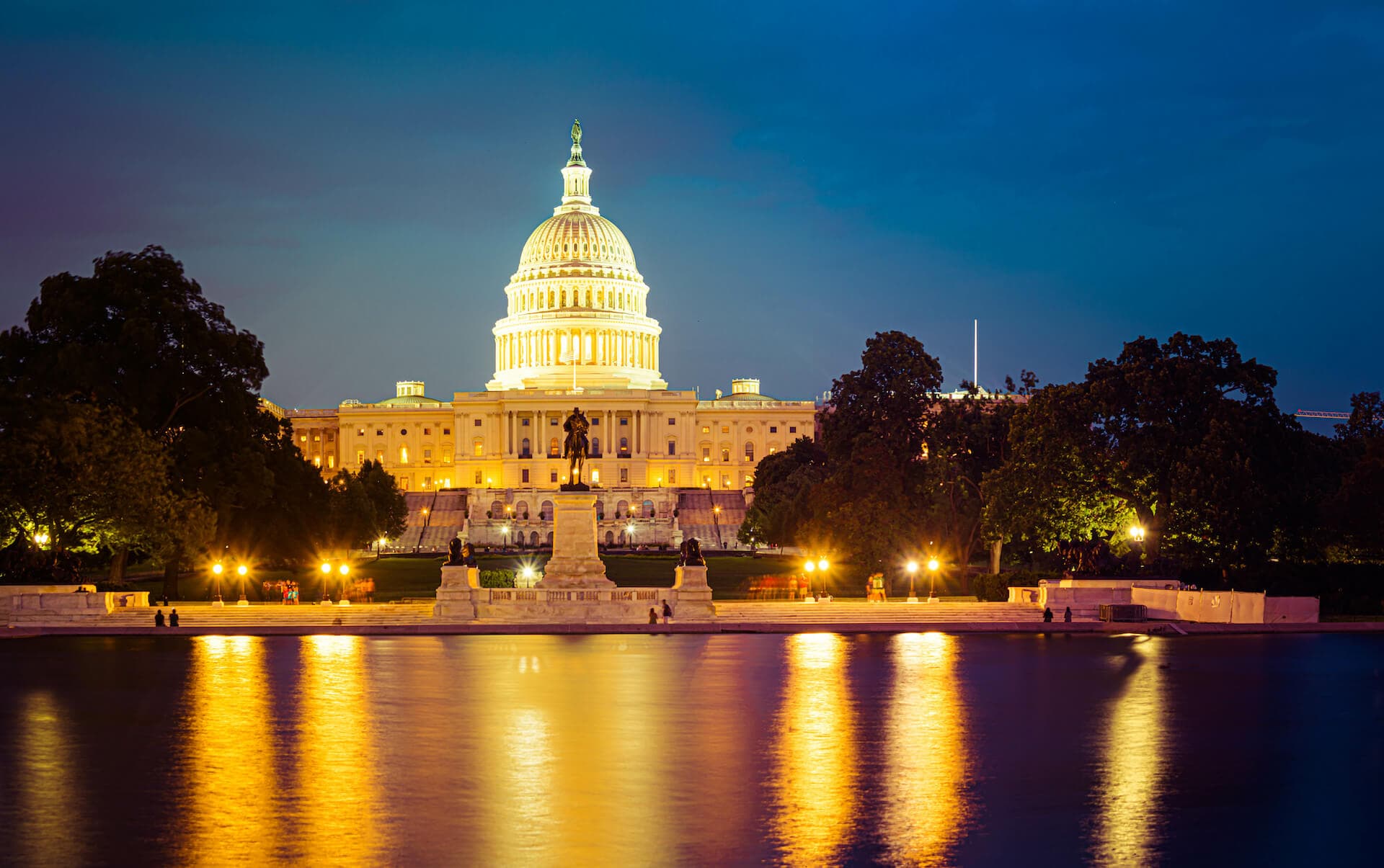 Panorama of the Capitol of the Unites States in evening light