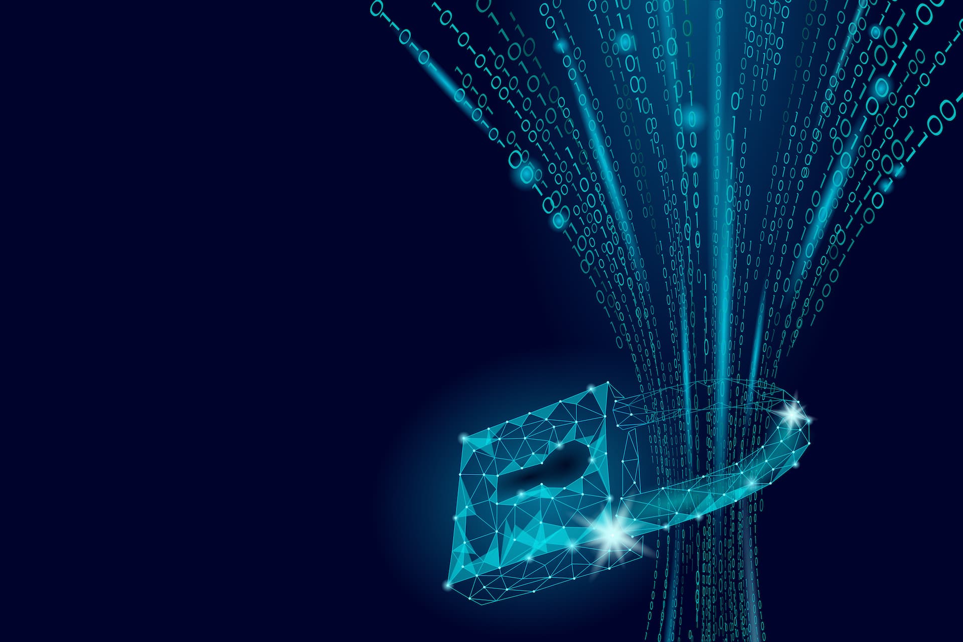 Cyber safety padlock on data mass. Internet security lock information privacy low poly polygonal future innovation technology network business concept blue vector illustration