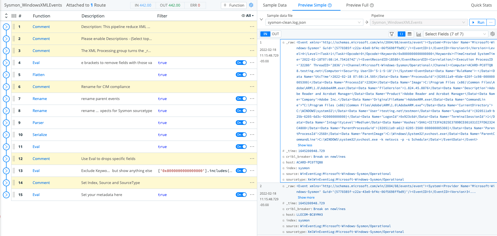 sysmon_cribl_stream_pipeline