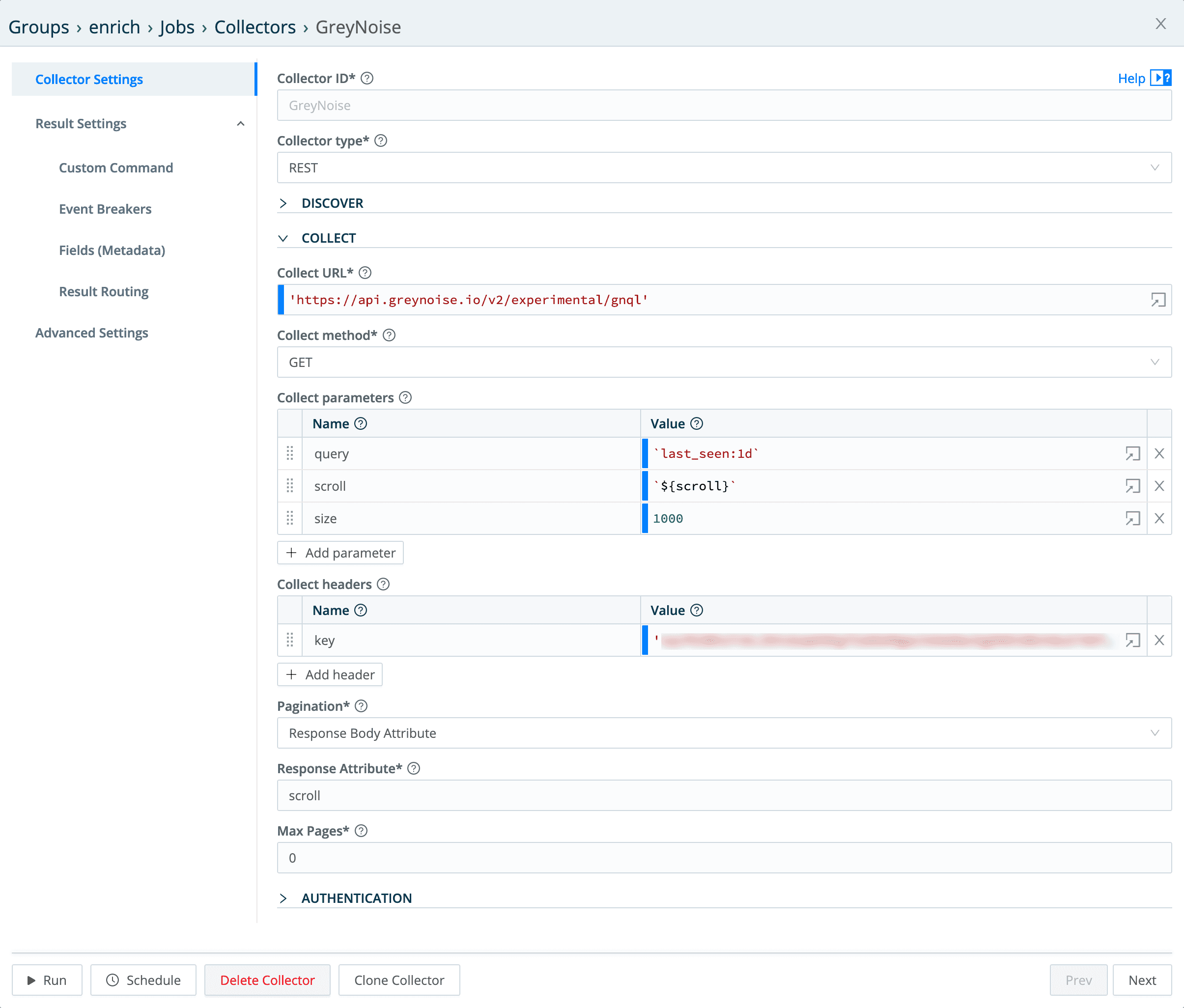 GreyNoiseCollector-Settings